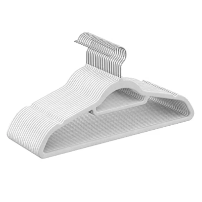 Image of SONGMICS Set of 20 Velvet Hangers Non Slip Small Bar for Ties 360 Rotating Hook 0.6 cm Thick Space Saving 43.5 Long Coats Trousers Silver White CRF020W01
