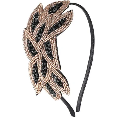 Image of ArtiDeco 1920s Headpiece Vintage Headband Crystal Flapper with Great Gatsby Costume Accessories Roaring 20&#039;s (Gold Black)(Size: One Size)