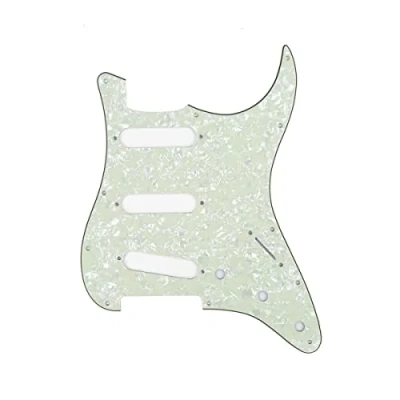 Image of Musiclily 11 Hole SSS Strat Pickguard Scratch Plate for Fender USA/Mexican Standard Stratocaster Modern Style Electric Guitar, 4Ply Mint Pearl