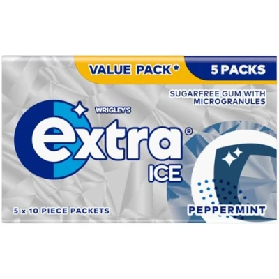 Image of Extra Ice Peppermint Sugar Free Chewing Gum, 5 x 10 Pieces