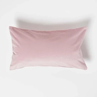 Image of HOMESCAPES Pink Velvet Cushion 30 x 50 cm Super Soft Scatter Bolster with Microfibre Pad Insert Included Rectangular Accent Throw Pillow for Sofa or Bed