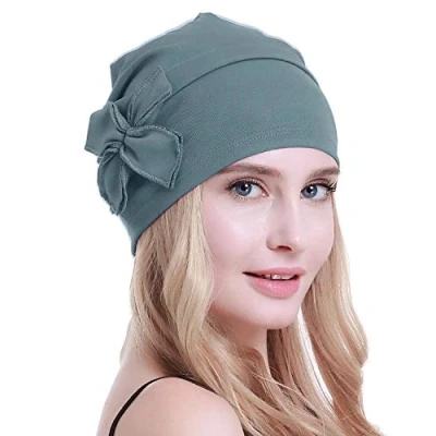 Image of osvyo Cotton Chemo Turbans Headwear Beanie Hat Cap for Women Cancer Patient Hairloss Light Olive