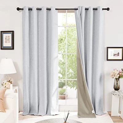 Image of Deconovo Full Blackout Curtains Faux Linen Eyelet Bedroom for Baby Nursery Grey W46 x L72 Inch One Pair
