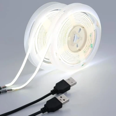 Image of GOMING 5V COB USB LED Strip Light Cool White 6000K 5mm Width Powered 4M(2pcs x 2M) 400LEDs/M CRI 93+ Flexible High Brightness IP20 Not Waterproof Tape Lights for DIY Decoration Lighting