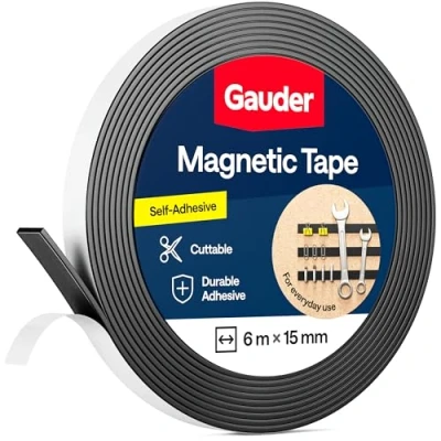 Image of GAUDER Magnetic Tape Self Adhesive Magnet Strips with Backing Sticky Back Roll (3m)
