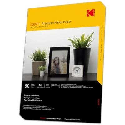Image of Kodak Glossy Photo Paper A4 Size 240gsm Premium High Gloss for Inkjet Printers (A4 50 Sheets)