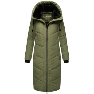 Image of MARIKOO Nadaree XVI Women&#039;s Winter Coat Warm Quilted Long with Adjustable Hood and High Collar XS XXL, Olive Leaf,
