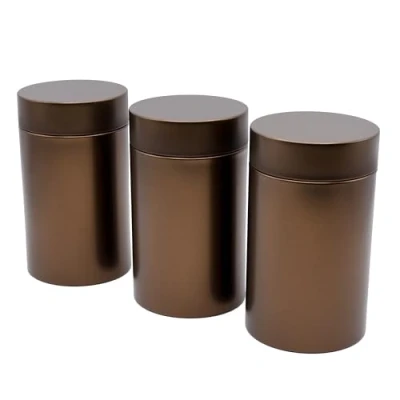 Image of Dosenritter 3 x round tea tin/storage tin, metallic coffee brown, metal aroma tight for 200g Earl Grey each 14.5 8.3 (H,ø) ideal as a supplement, protein powder or spice tin