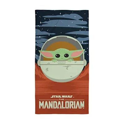 Image of Character World Official Disney Mandalorian Star Wars Towel Super Soft Feel, Little Traveller Design Perfect The Home, Bath, Beach &amp; Swimming Pool,Multi,140 x 70 cm