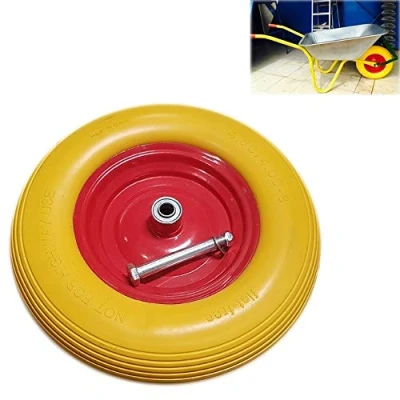 Image of TAHA ® 15&quot; Wheelbarrow Wheel Tyre PU Foam Puncture Proof Spare Rubber Cart Rim