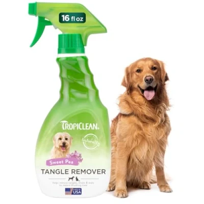 Image of TropiClean Dog Detangler Spray Grooming Supplies Dematting No Rinse Formula Leave In Conditioner Derived From Natural Ingredients Used By Groomers Sweet Pea, 473ml