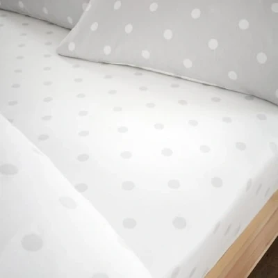 Image of Catherine Lansfield Brushed Polka Dot Cotton Double Fitted Sheet Grey