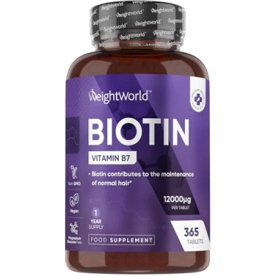 Image of Biotin Hair Growth Supplement 12000mcg 365 Vegan Tablets (1 Year Supply) Skin &amp; Nails Vitamins for Women Men High Absorption D (Not Gummies)