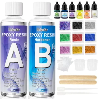 Image of Roizefar Epoxy Resin Kit, 480ml Crystal Clear Kits for Beginners, Accessories with Pigment, Glitter, Sequins, Casting Starter Kit Jewelry Making，Art Craft