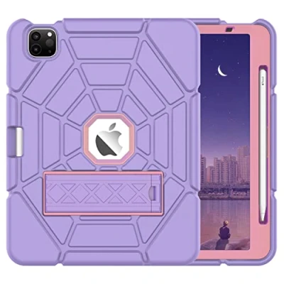 Image of Grifobes for iPad Air 5th/4th Generation Case 2022/2020 10.9&quot;, Pro 11 2021/2020/2018 Heavy Duty Shockproof Rugged Cover with Pencil Holder Stand 5 4 Gen 10.9 inch(Purple+Pink)