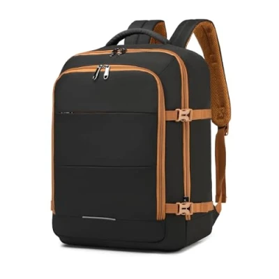 Image of Kono Cabin Bags Underseat Carry on Backpack 45 x 36 20 cm Hand Luggage Bag Large Capacity Travel Backpack(Black/Brown)