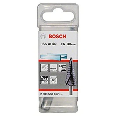 Image of Bosch 2608588067 4/6/8/10/12/14/16/18/20/22/24/26/28/30 mm HSS AlTiN Step Drill Bit
