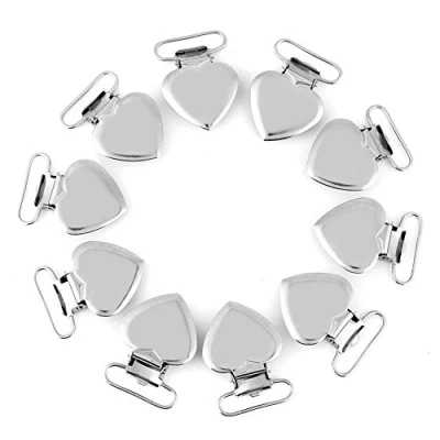 Image of Wal front Pacifier Suspender Clips,10pcs Silver Metal Heart Shaped Braces Clips Holder for Bibs and Toys