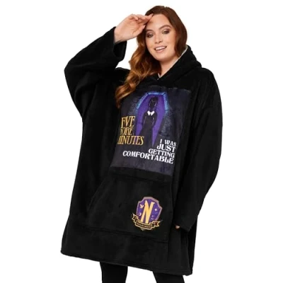 Image of Wednesday Blanket Hoodie for Women and Teenagers Cosy Oversized Fleece One Size Sherpa Hood Gifts (Black/Purple)