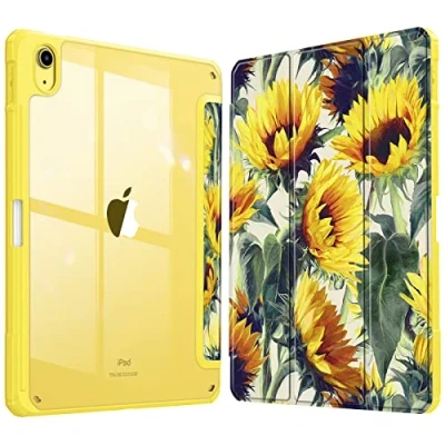 Image of FINTIE Hybrid Case Compatible with iPad 10th Generation 2022 (10.9 Inch) [Ultra Slim] Shockproof Clear Cover Built in Pencil Holder, Auto Wake/Sleep, Sunflowers