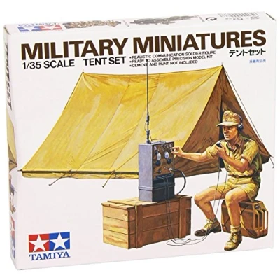 Image of Tamiya 300035074 1:35 WWII Diorama Set Tent with Radio (1),Multicolor,Small