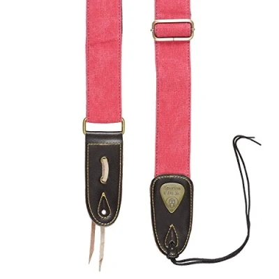 Image of Leather &amp; Cotton Adjustable Guitar Strap 1.5m For Acoustic/Electric/Bass (Red)