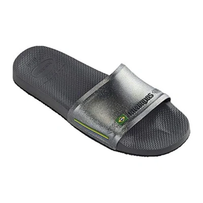 Image of Havaianas Unisex Adult&#039;s Slide Brasil Flip Flops, Silver, New Graphite, 3/4 UK