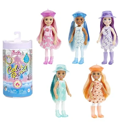 Image of ​Barbie Chelsea Color Reveal Doll with 6 Surprises, Sunshine &amp; Sprinkles Series Lavender Flower Print Change; Gift for Kids 3 Years Older
