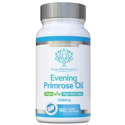 Image of Evening Primrose Oil 1000mg 90 Capsules Vegan &amp; Cold Pressed Premium High GLA Formulation with Vitamin E No GMOs UK Made Soft Gels
