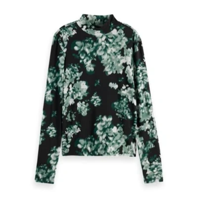 Image of Scotch &amp; Soda ALL OVER Printed MOCK NECK Long sleeved top, Women&#039;s, Size: XL, Park green