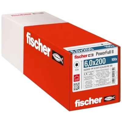 Image of Fischer PowerFull II CHTF 6.0 x 200 Wood and Construction Screws, Total Thread, Cylindrical Head, Torx Footprint, White Galvanised 100 Pieces, 562959