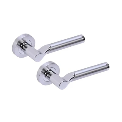 Image of HANDLEZONE® Hydrus Premium Lever On Round Rose Door Handles, Internal Passage Latch 1 Set Dual Finish Polished/Satin Chrome