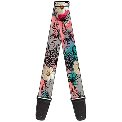 Image of Buckle Down GS W30620 Guitar Strap Flowers Filigree Pink , 2&quot; Wide 29 54&quot; Length