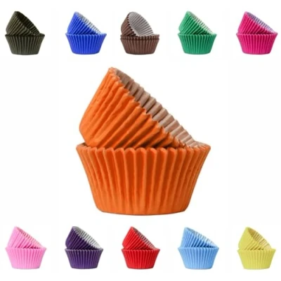 Image of Vibrant, Colourful Baking Cupcake Cases, Greaseproof Paper Cups 50mm Cup Cake Muffin Cases (50, Orange)