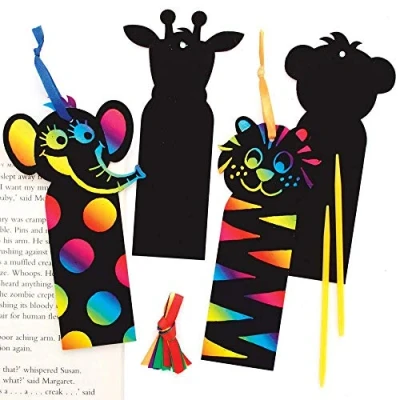 Image of Baker Ross FE204 Jungle Animals Scratch Art Bookmarks Pack of 12, Engraving for Children, Creative Activities Kids, Set Minds