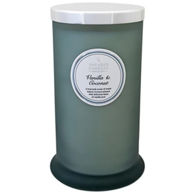 Image of Shearer Candles Vanilla and Coconut Scented Tall Pillar Jar Candle with Silver Lid Grey