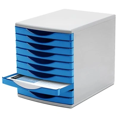 Image of Deflecto Warm Blue Desk Drawer Set featuring 10 x 30mm Drawers In Organiser Large Storage Desktop A4