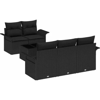 Image of vidaXL 6 Piece Garden Sofa Set with Cushions Black Poly Rattan