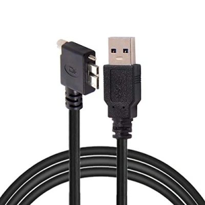 Image of Cablecc 1.2m 90 Degree Left Angled Micro USB Screw Mount to 3.0 Data Cable for Industrial Camera