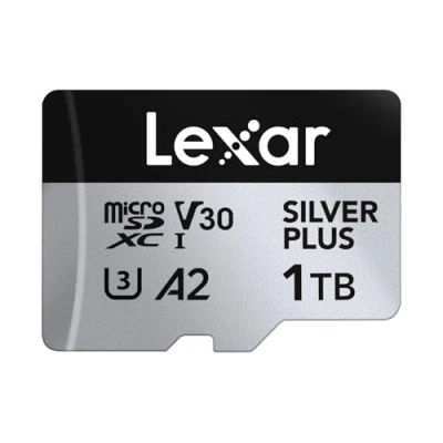 Image of Lexar Silver Plus Micro SD Card 1TB, Up to 205 MB/s Read Speed, 150 Write Memory with Adapter, UHS I, A2, U3, V30, Class 10, 4K UHD microSDXC