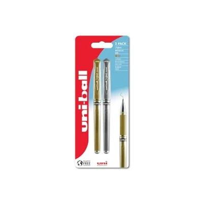 Image of uni ball Signo Metallic Gel Pens. Premium 1.0mm Rollerball Tip for Super Smooth Handwriting, Arts and Crafts, Journaling, Christmas Card Making, Scrapbooking, Colouring. Pack of 2 Gold &amp; Silver
