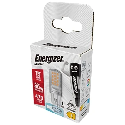 Image of Energizer G9 LED Light Bulb. 4.2W (40w Halogen Equivalent) 220 240V. 470 Lumens. Bi Pin Base Energy Saving. Daylight 6500k