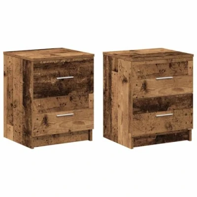 Image of vidaXL Bedside Cabinets/Nightstands 2 pcs Old Wood Finish Engineered Modern Design with Drawers for Bedroom Organization Dimensions 40x36x50 cm