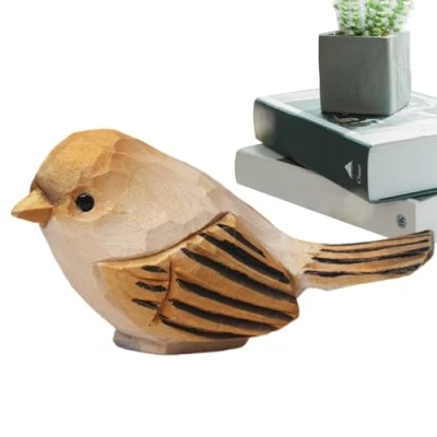 Image of ZONEWD Outdoor Bird Statues,Cute Wooden Sparrow Ornaments Animal Figurines, Garden Sculptures &amp; Statues for Patio Yard Windowsill