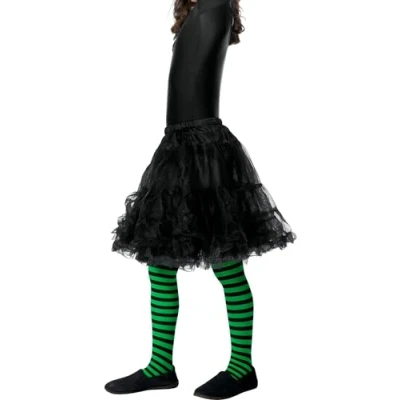 Image of Smiffys Wicked Witch Tights, Child, Green &amp; Black Age 6 12, Children&#039;s Tights and Petticoats Fancy Dress, Dress Up Accessories