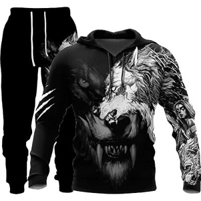 Image of Unisex 3D Wolf Print Hoodie Men Jogging Suit Sweatshirts Hoody + Pants Sets S 6XL (Hoodie11,L)