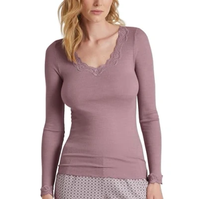 Image of CALIDA Women&#039;s Richesse Lace T Shirt, Elderberry, 10 UK/12 UK