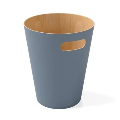 Image of Umbra 082780 1050 Waste Bin Two Tone Wooden Paper for Office, Bathroom, Living Room and More, Wood, Slate Blue