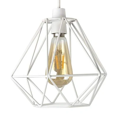 Image of MiniSun Retro Style White Metal Basket Cage Ceiling Pendant Light Shade Complete with a 4w LED Filament Bulb [2700K Warm White]