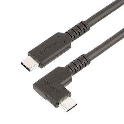 Image of StarTech.com 1.6ft (50cm) Rugged Right Angle USB C Cable, 3.2 Gen 2 (10 Gbps), to Data transfer 4K 60Hz DP Alt Mode, 100W PD 90 Degree Type Cable (RUSB31CC50CMBR)